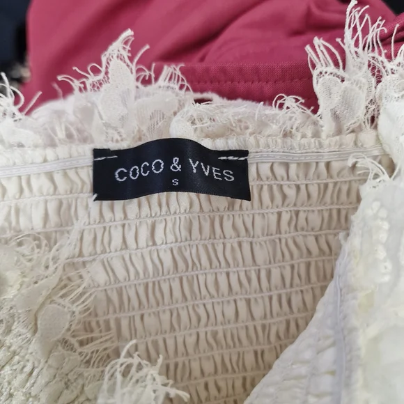 Cream Smocked Ruffled Crop Top - Picture 2 of 2